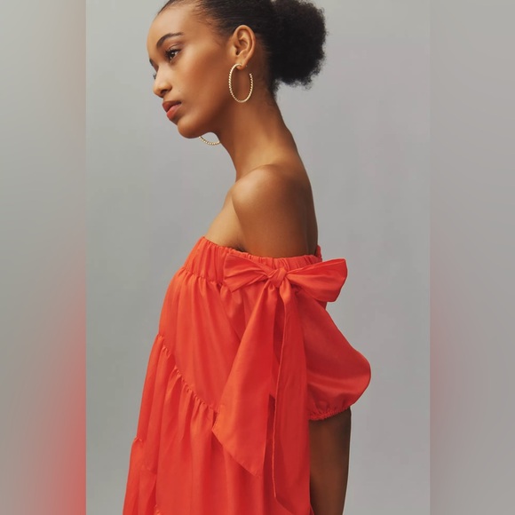 Anthropologie Off-The-Shoulder Tiered High-Low Midi Dress - Picture 11 of 13